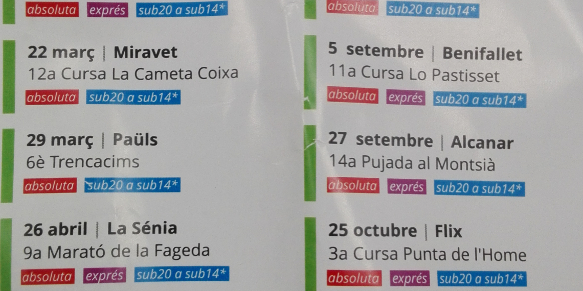 Calendari del XIII Circuit de Curses de Muntanya de les Terres de l’Ebre i del V Circuit de Canicròs ebrenc