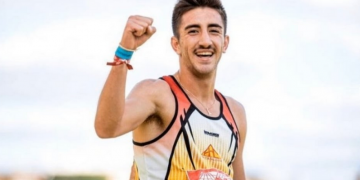 L’entrenador Rafa Flores i els atletes Eduard Hernández i Àdam Maijó, al Campionat de Trail Running per Federacions