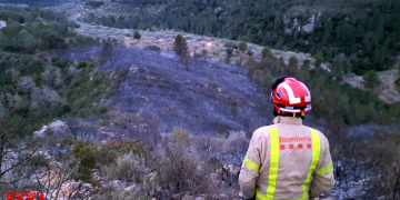 Un incendi crema unes dues hectàrees de vegetació en un barranc de Tortosa