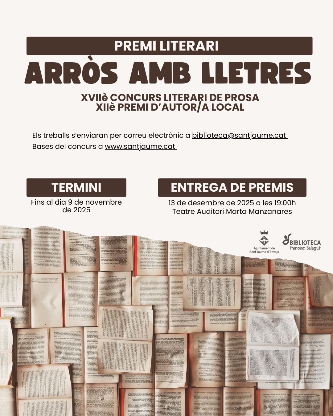 Sant Jaume d’Enveja convoca el XVII Concurs literari Arròs amb Lletres