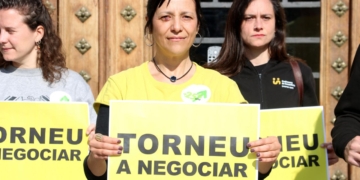 Representants d’USTEC durant una mobilització en defensa de l’educació pública