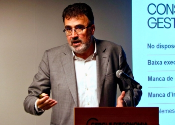 El director general d'ERC, Lluís Salvadó, en la presentació de la proposta del Consorci d'Inversions