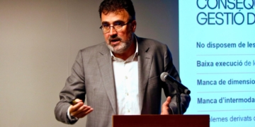 El director general d'ERC, Lluís Salvadó, en la presentació de la proposta del Consorci d'Inversions